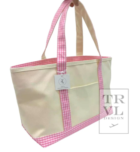 TRVL Coated Canvas Gingham Trim Tote